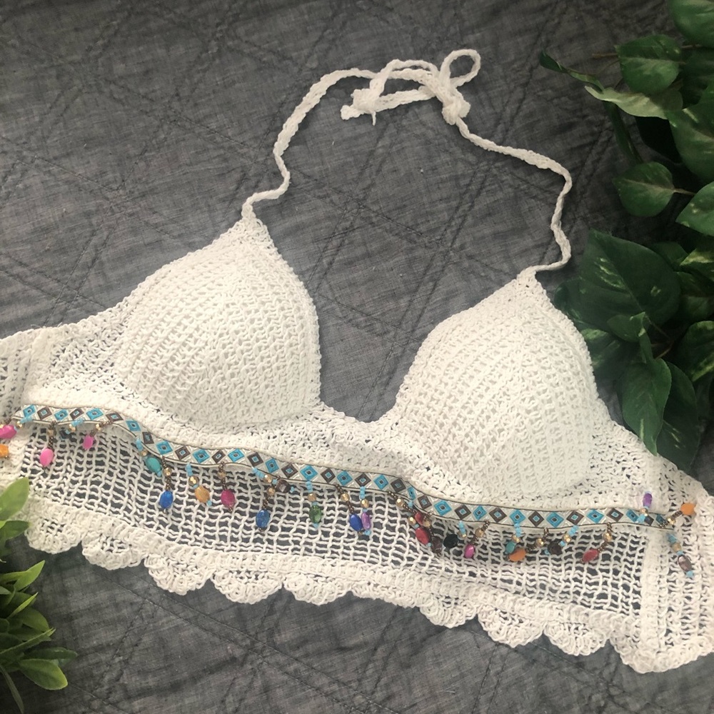 Crochet bohemian beaded top